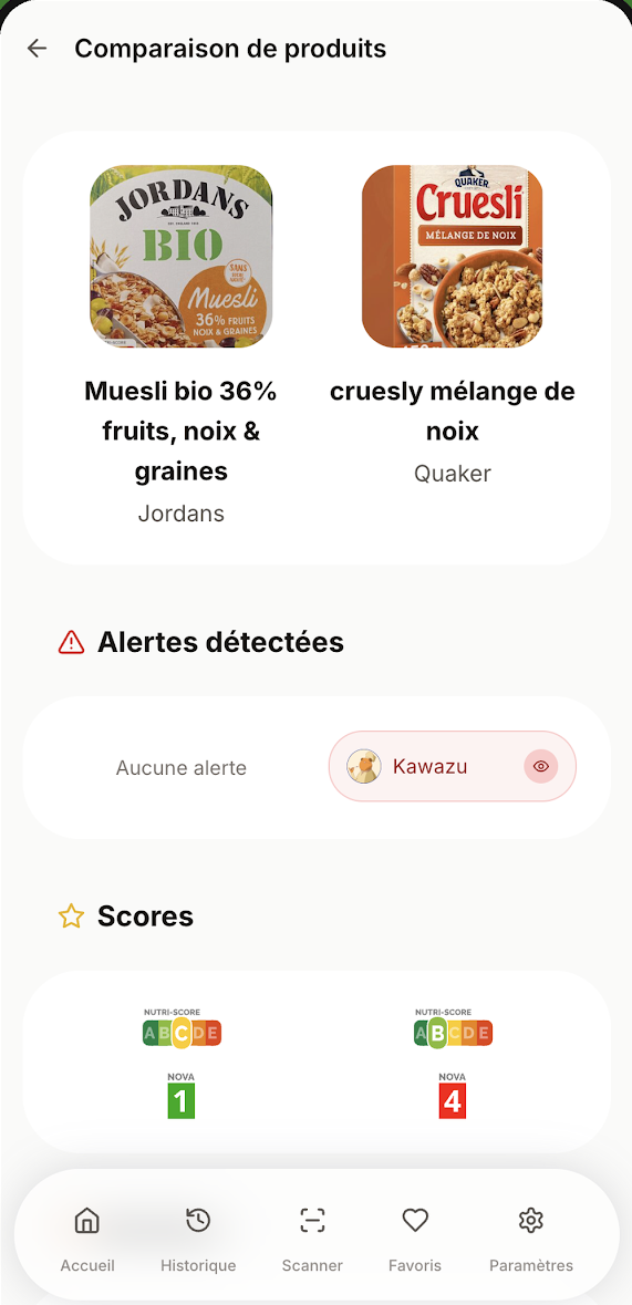Comparateur de produits dans l'app Batra