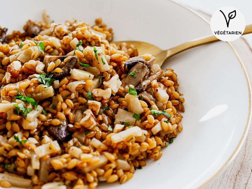 Photo de la recette Risotto de petit épeautre aux champignons & persil tubéreux